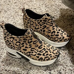Shoe Dazzle Leopard Print Wedge Sneakers